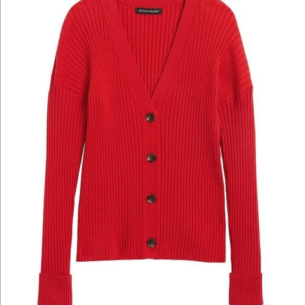 NWT Banana Republic Red Ribbed Cardigan Size Large